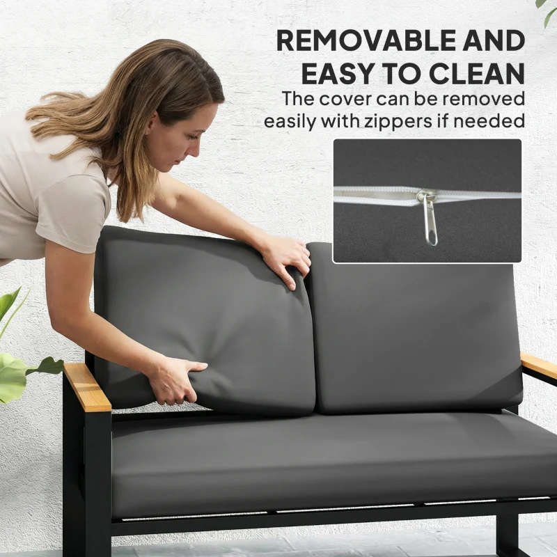 Outsunny 2 Seater 5" Thick Outdoor Seat Cushions with 7" Backrest, Loveseat Outdoor Furniture Cushions, Dark Grey