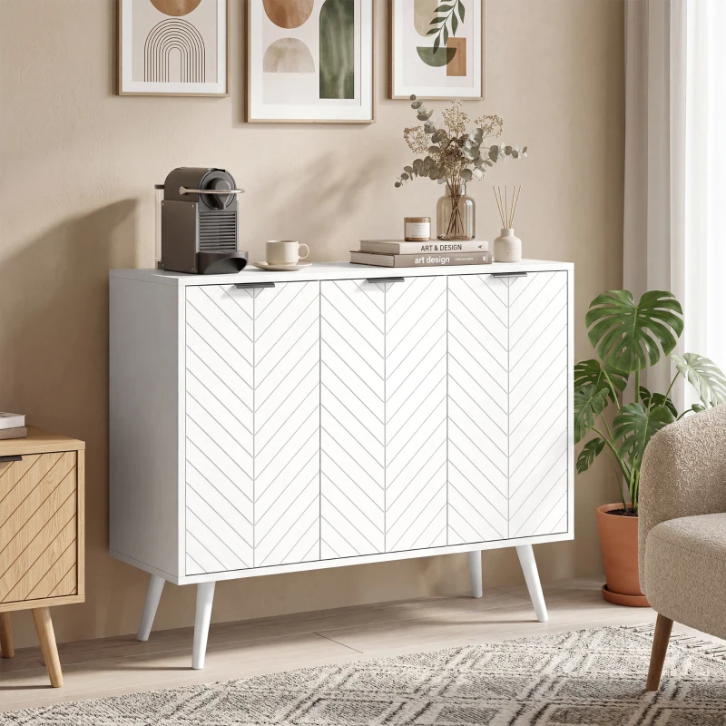 HOMCOM Modern Sideboard and Buffet, Dining Room Cabinet with Adjustable Shelves and 3 Doors, White