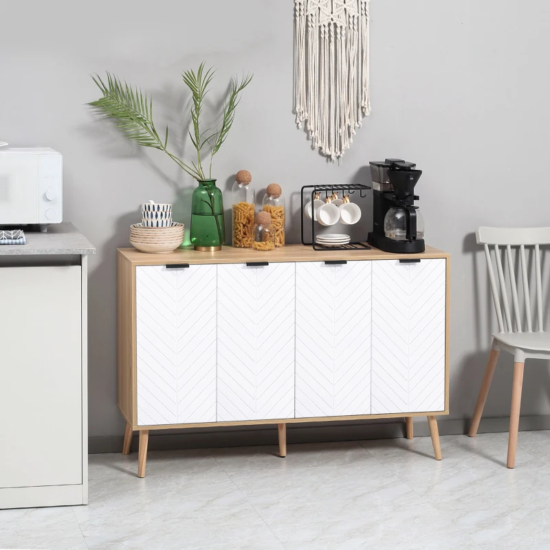 HOMCOM Modern Sideboard and Buffet, Dining Room Cabinet with Adjustable Shelves and 4 Doors, Natural
