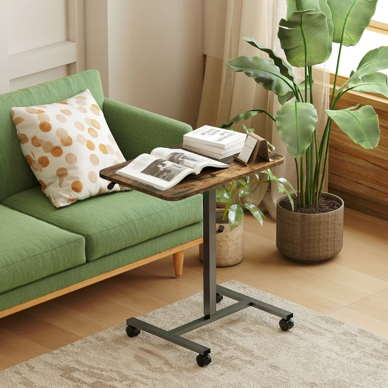 HOMCOM Height Adjustable Standing Desk, Pneumatic Sit Stand Desk with Wheels and Headphone Hook, Rustic Brown