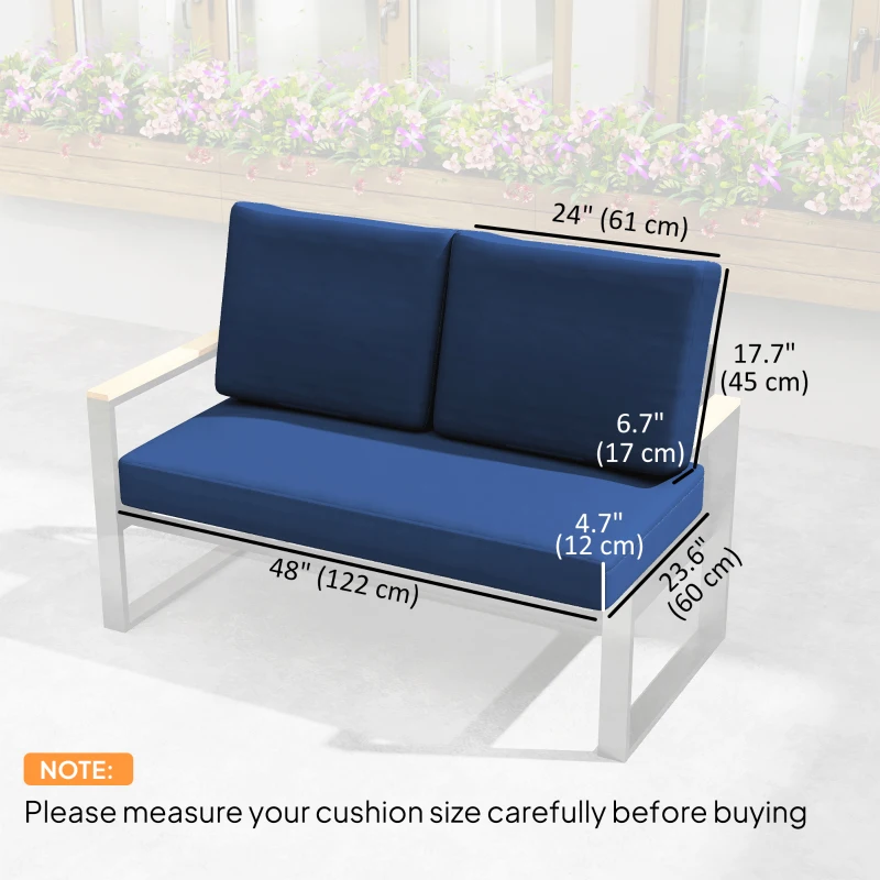 Outsunny 2 Seater 5" Thick Outdoor Seat Cushions with 7" Backrest, Loveseat Outdoor Furniture Cushions, Navy Blue