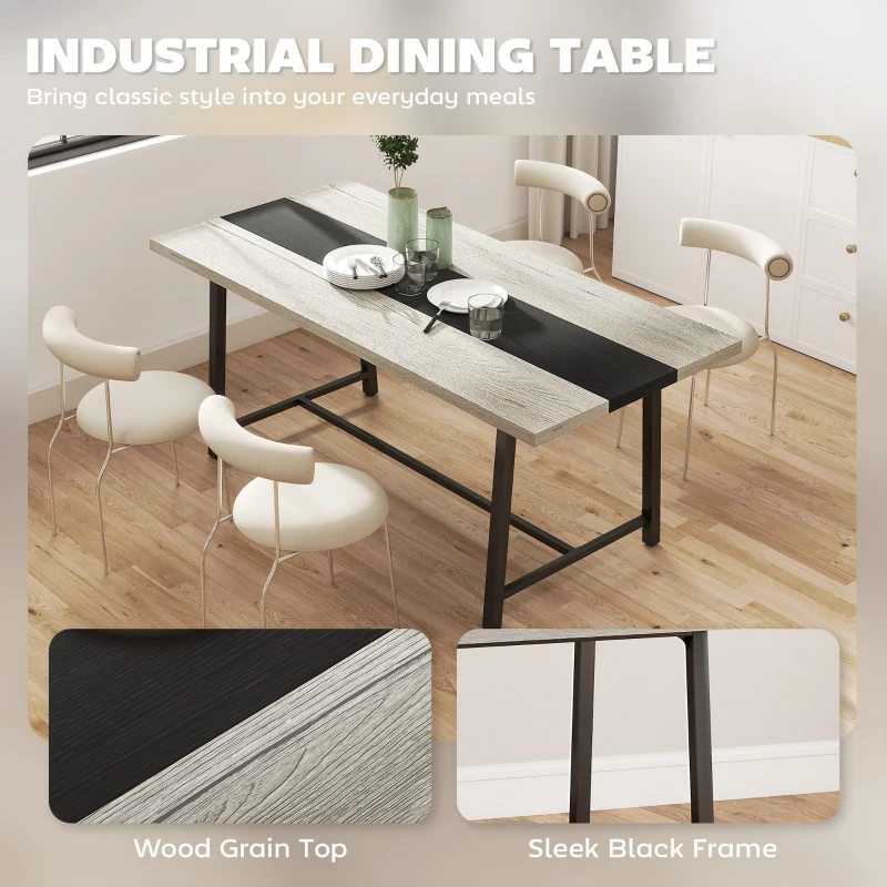 HOMCOM Industrial Kitchen Table for 8 People, 70.9" Long Dining Table with Large Tabletop and Steel Legs for Dining Room, Gray