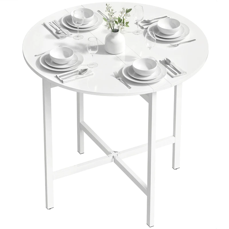 HOMCOM Drop Leaf Table, Folding Dining Table for Small Spaces 80 cm, White