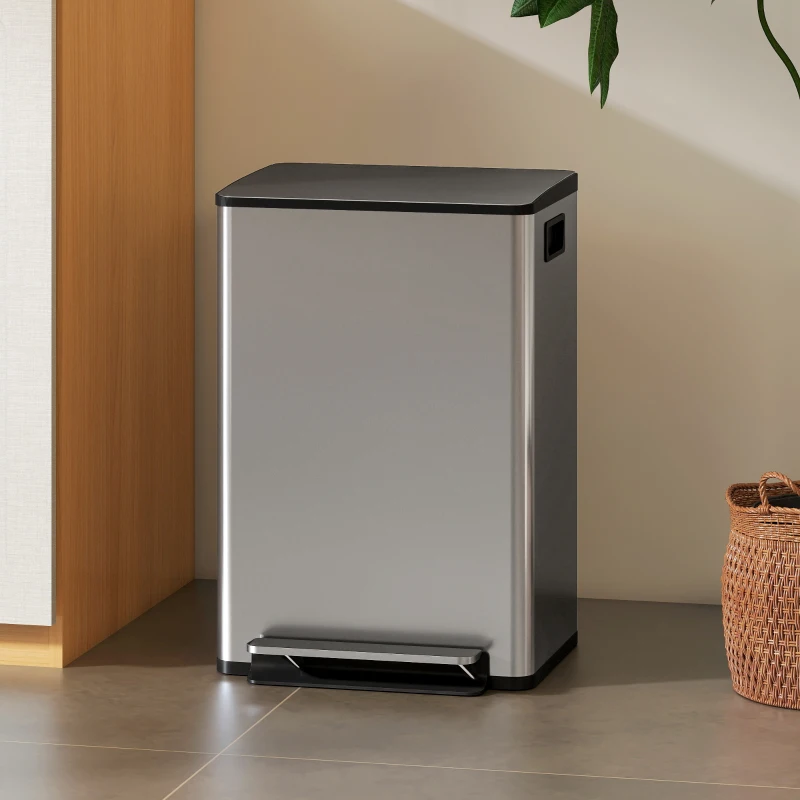 HOMCOM Trash Can with Soft-Close Lid, Garbage Can with Removable Inner Bucket for Kitchen 13.2 gal/50 L, Silver