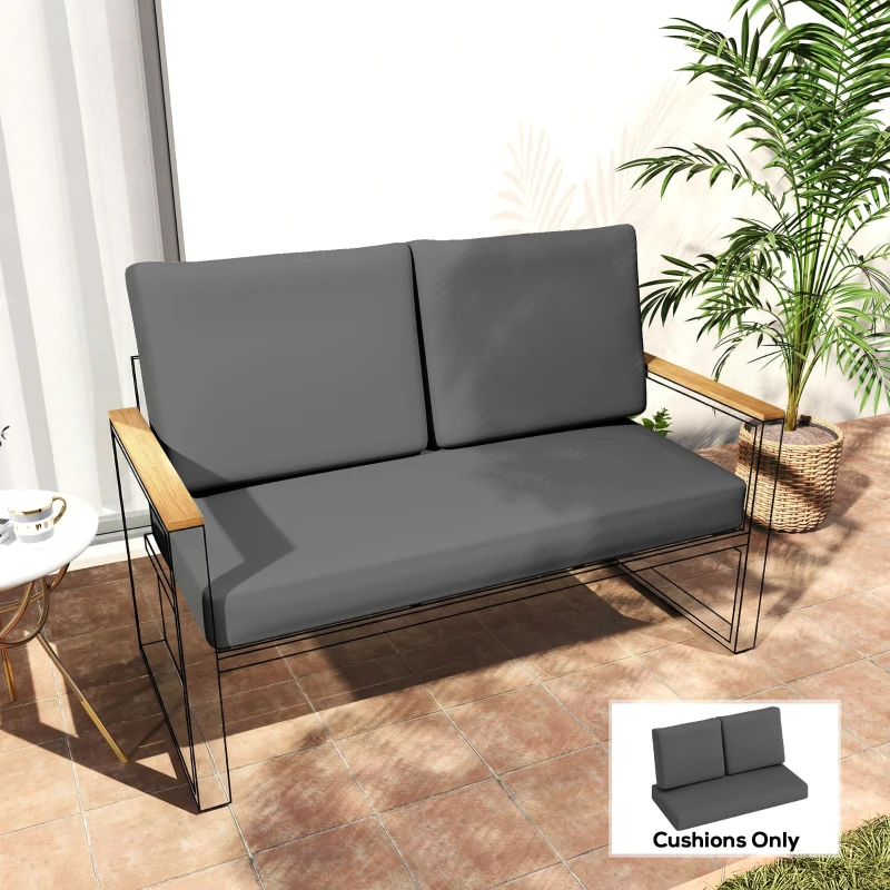 Outsunny 2 Seater 5" Thick Outdoor Seat Cushions with 7" Backrest, Loveseat Outdoor Furniture Cushions, Dark Grey