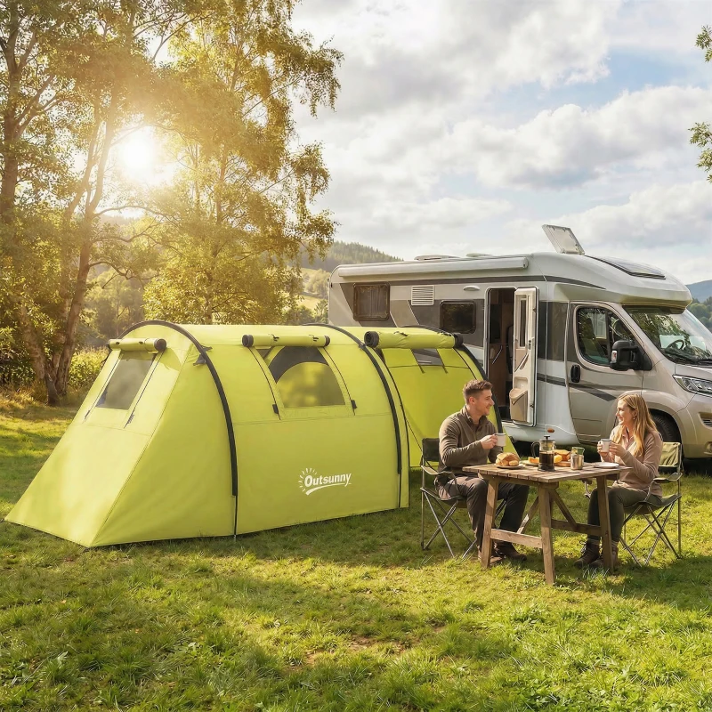 Outsunny 3-4 Person Camping Tent with 2 Rooms, 3000mm Waterproof Portable Family Tent with Carry Bag, Yellow