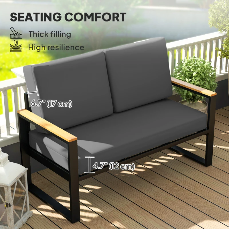 Outsunny 2 Seater 5" Thick Outdoor Seat Cushions with 7" Backrest, Loveseat Outdoor Furniture Cushions, Dark Grey
