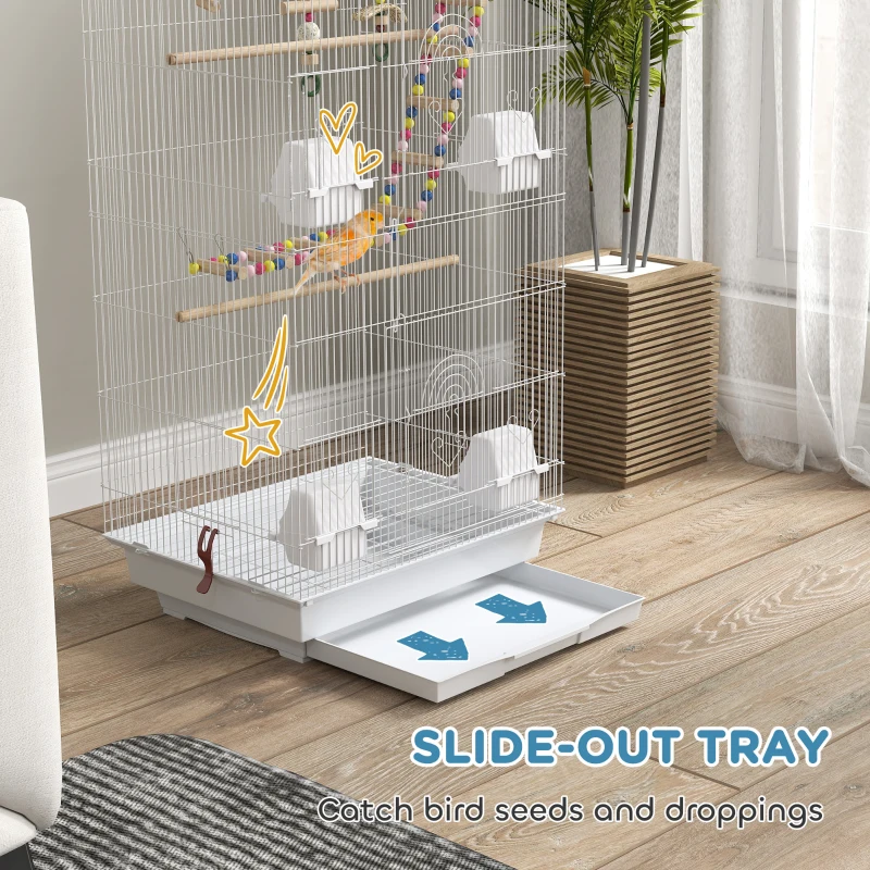 PawHut 39" Bird Cage for Budgie, Cockatiel, Conure, Small Birds, with Ladder, Swing, Toys, Perches, Tray, Feeding Bowls, Handle