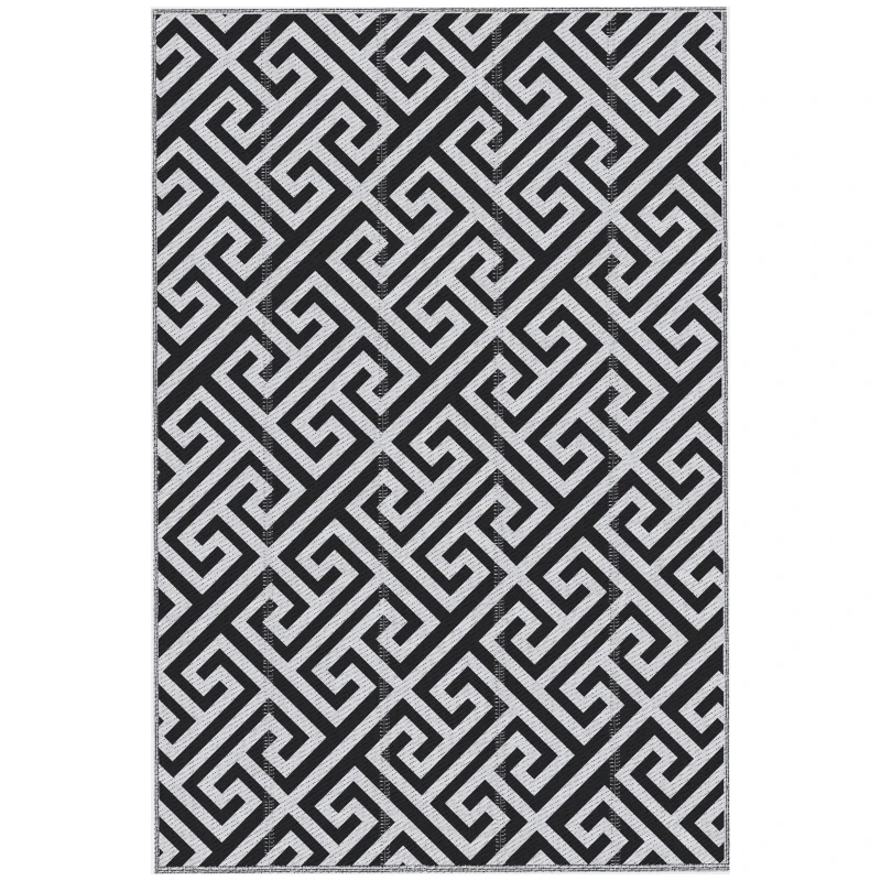 Outsunny Reversible Outdoor RV Rug, Patio Floor Mat, 6' x 9' Plastic Straw Rug for Backyard, Deck, Beach, Camping, Black & White