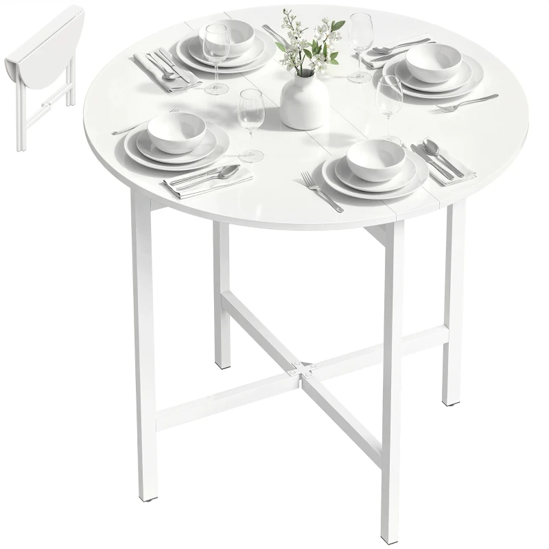 HOMCOM Drop Leaf Table, Folding Dining Table for Small Spaces 80 cm, White