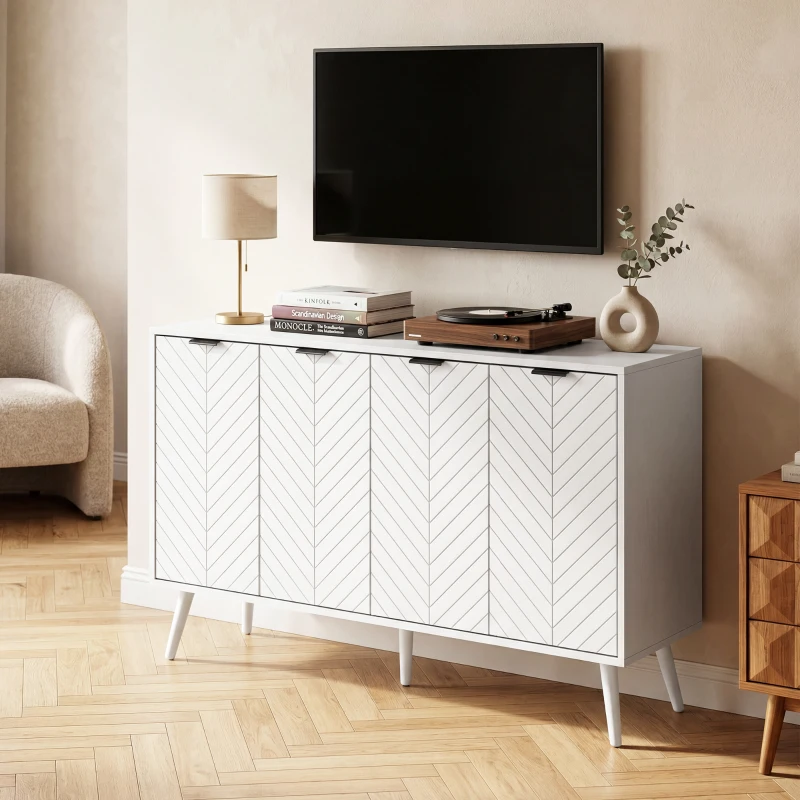 HOMCOM Modern Sideboard and Buffet, Dining Room Cabinet with Adjustable Shelves and 4 Doors, White