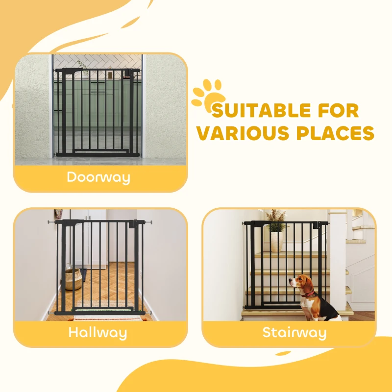 PawHut Baby Gate, Pet Safety Gate Pressure Fit, 30"-32" Wide with Two-Way Open, Auto-Close for Stair, Doorways, Hallways, Black