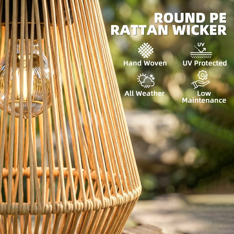 Outsunny 2 Pack Wicker Solar Lanterns Outdoor Waterproof Hanging Lights with Auto On/Off and Handles, Brown