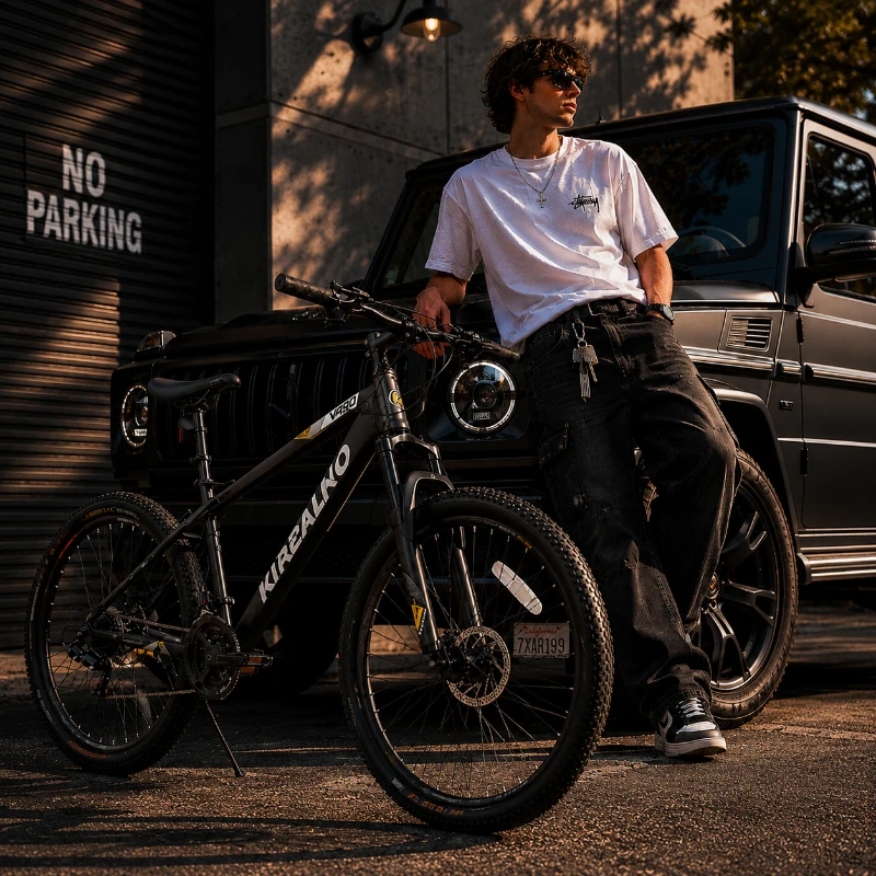 26" Mountain Bike with 21-Speed High-Carbon Steel Frame, Dual Disc Brakes, Adjustable Seatpost, 67" L x 26.5" W x 38.5" H, Black+Gray