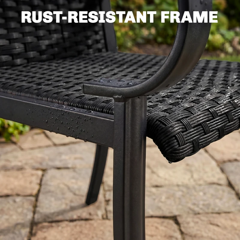 Outsunny 2 Piece PE Rattan Patio Dining Chairs with Steel Frame,  for Garden, Backyard, Pool Side, Porch, Black