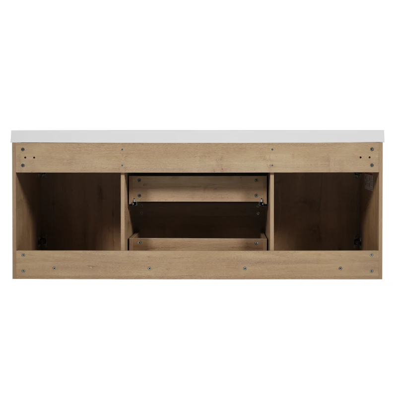 Double Sink Bathroom Vanity with Spacious Under-Sink Storage, Wall-Mounted Floating Cabinet with SMC Top, 59.5'' L x 20'' W x 25.5'' H, Wood