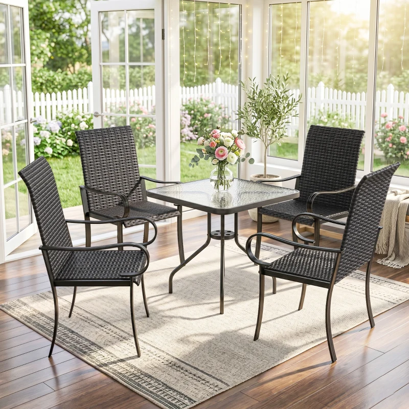 Outsunny 4 Piece PE Rattan Patio Dining Chairs with Steel Frame,  for Garden, Backyard, Pool Side, Porch, Black