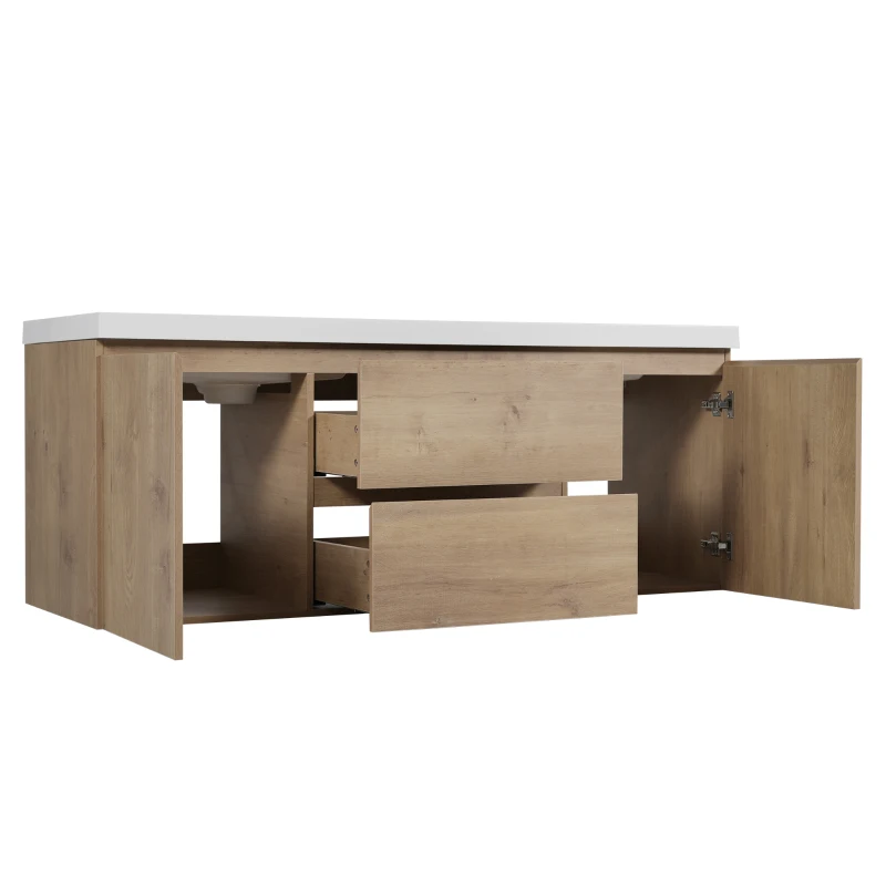 Double Sink Bathroom Vanity with Spacious Under-Sink Storage, Wall-Mounted Floating Cabinet with SMC Top, 59.5'' L x 20'' W x 25.5'' H, Wood
