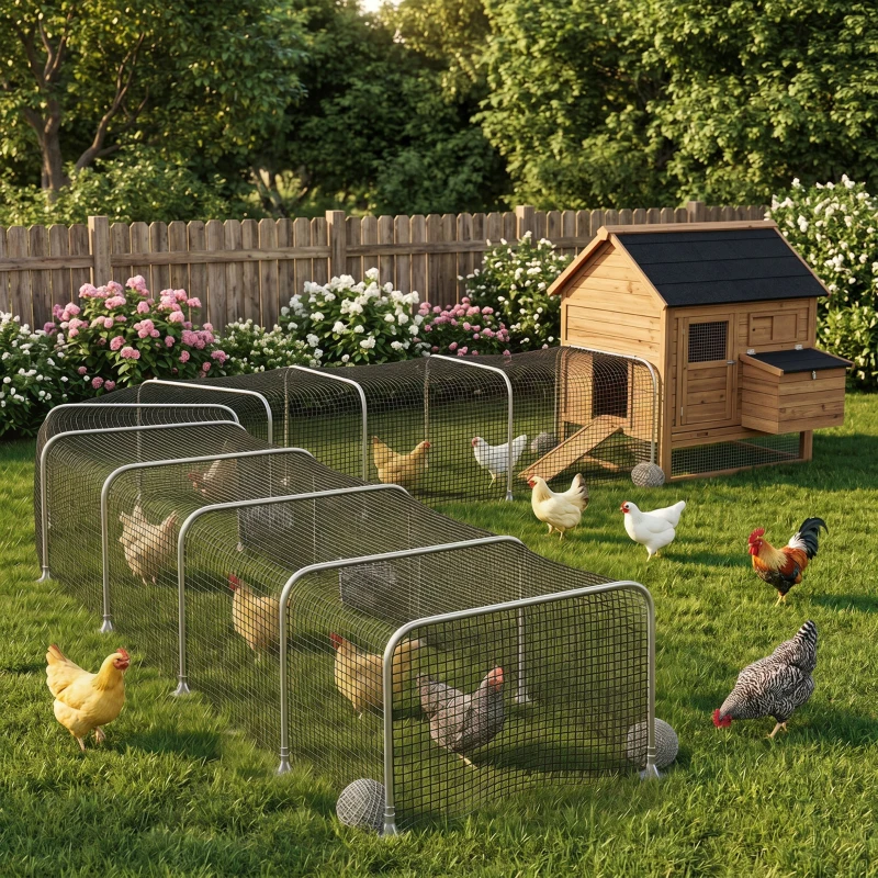 PawHut Extra Long Chicken Run, 354" x 39" Galvanized Steel Chicken Tunnel with Nylon Netting for 10-15 Chickens or Ducks