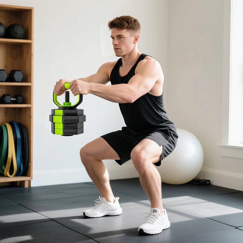 Soozier 6-in-1 Adjustable Dumbbell Set, Used as Kettlebell, Barbell, Dumbbell, Push-Up Stand, 44lbs Free Weights Set, Green