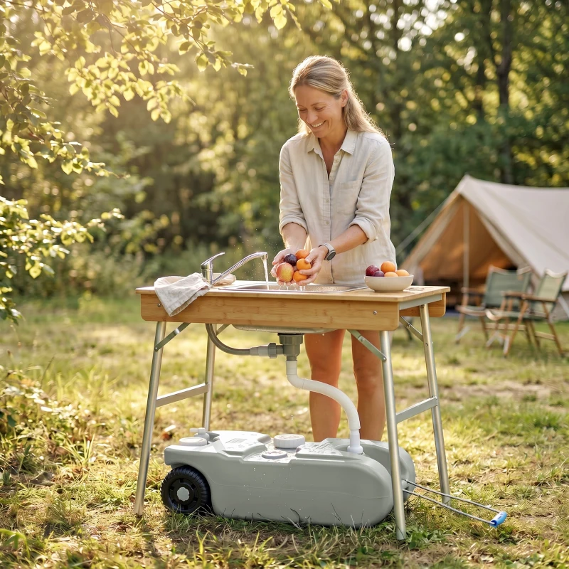 Outsunny 10.6 Gallon Portable RV Water Tank, Black or Grey Water Storage Tank, with Filling Ports, Handles and Wheels
