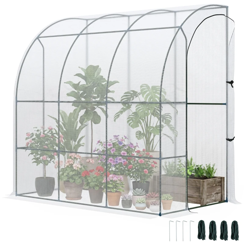 Outsunny 7' x 4' x 7' Outdoor Lean-to Walk-in Garden Greenhouse with Roll-Up Door Hot House for Plants Herbs Vegetables, White