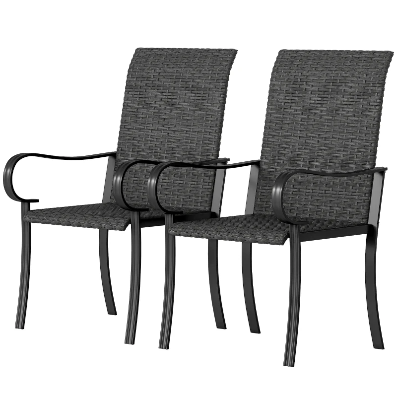Outsunny 2 Piece PE Rattan Patio Dining Chairs with Steel Frame,  for Garden, Backyard, Pool Side, Porch, Black