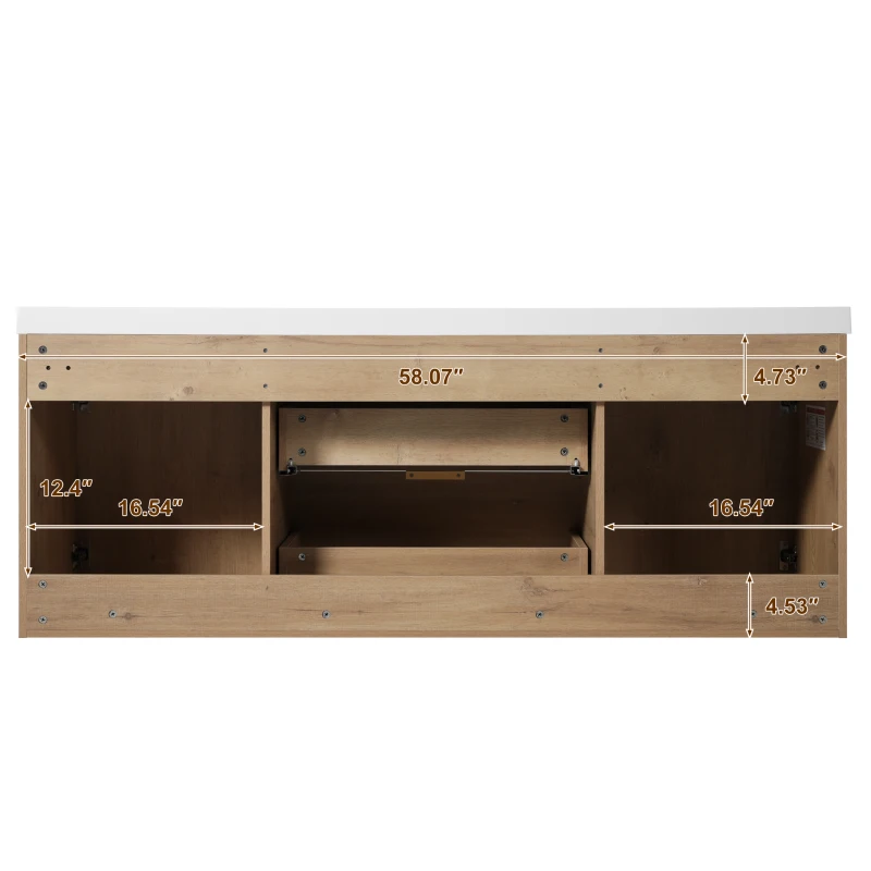 Double Sink Bathroom Vanity with Integrated SMC Top, Wall-Mounted Floating Cabinet for 2 People, 59.5'' L x 20'' W x 25.5'' H, Wood