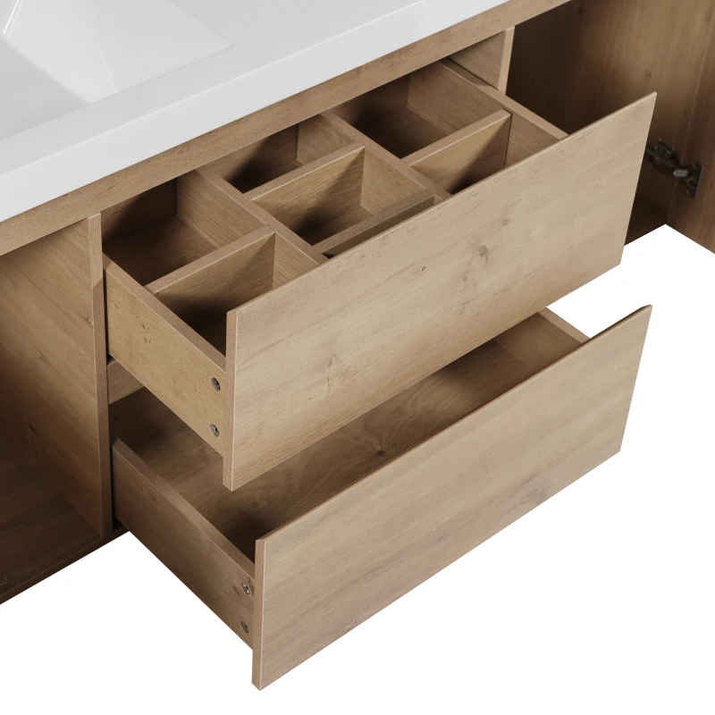 Double Sink Bathroom Vanity with Spacious Under-Sink Storage, Wall-Mounted Floating Cabinet with SMC Top, 59.5'' L x 20'' W x 25.5'' H, Wood