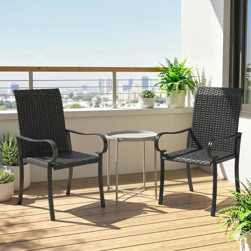 Outsunny 4 Piece PE Rattan Patio Dining Chairs with Steel Frame,  for Garden, Backyard, Pool Side, Porch, Black