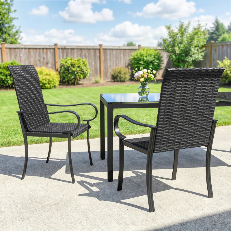Outsunny 2 Piece PE Rattan Patio Dining Chairs with Steel Frame,  for Garden, Backyard, Pool Side, Porch, Black
