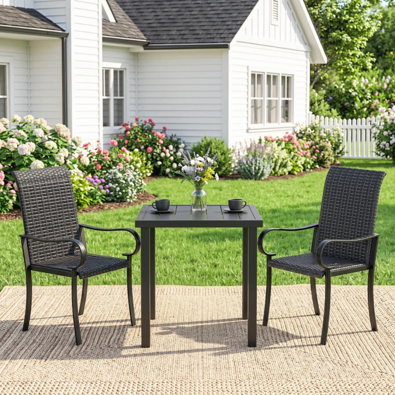 Outsunny 2 Piece PE Rattan Patio Dining Chairs with Steel Frame,  for Garden, Backyard, Pool Side, Porch, Black