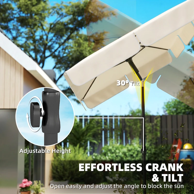 Outsunny 6' x 4' Patio Umbrella with Tilt, Rectangular Outdoor Umbrella for Garden, Beige