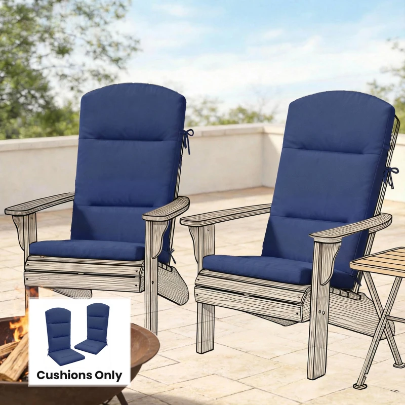 Outsunny Patio Chair Cushion for Adirondack Chairs Replacement Cushion with Back and Ties, Navy Blue