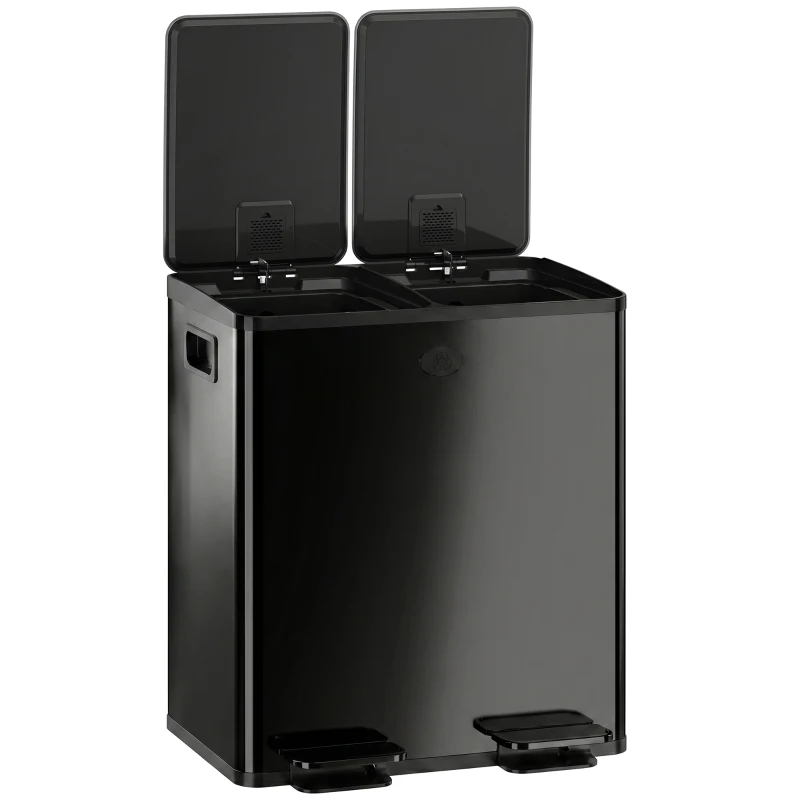HOMCOM Garbage Bin, Soft-Close Trash Can with Foot Pedal, 2x5 Gal (2x20 L) Garbage Can with Removable Inner Buckets, Black