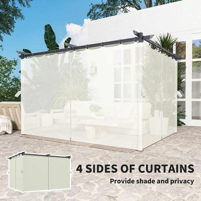 Outsunny 10' x 13' Pergola with Retractable Canopy and Curtains, UPF30+ Sun Shade Shelter for Grill, Garden, Backyard, Deck