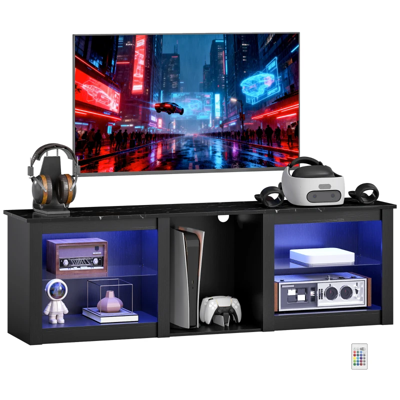 HOMCOM TV Stand with LED Lights, Modern Entertainment Center with Adjustable Glass Shelves, for TVs up to 70 Inch, Black