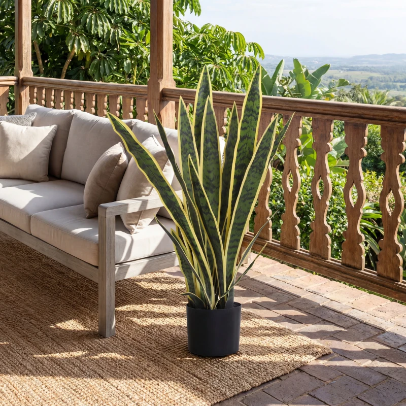 Outsunny 30" Artificial Snake Plant with 21 Leaves in Pot, Decorative Fake Plant for Home, Office, and Living Room, Green