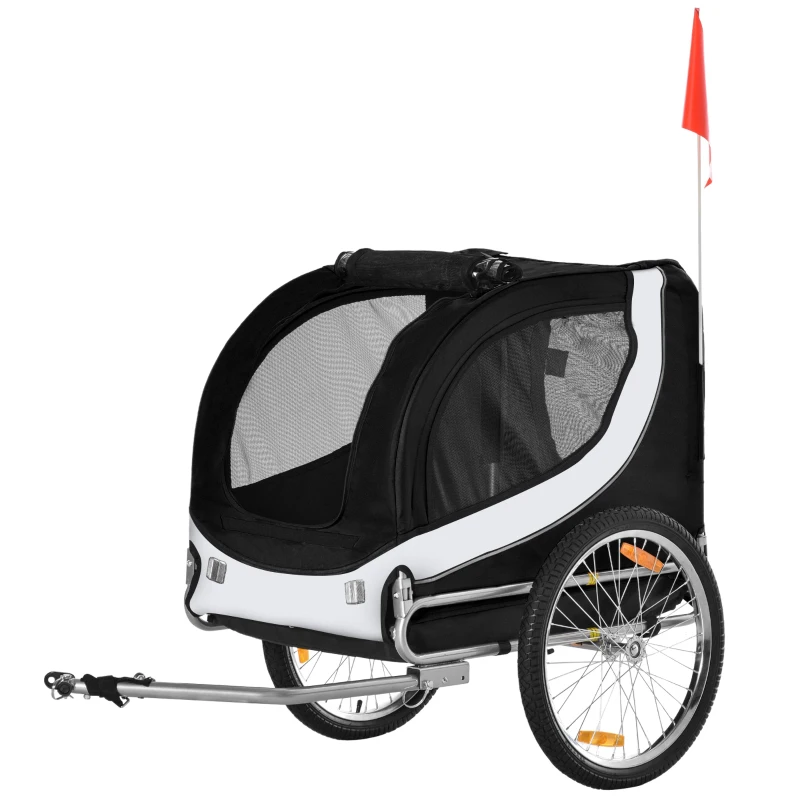 Aosom Dog Bike Trailer, Pet Cart Bicycle, Wagon Cargo Carrier Attachment with Hitch, Reflectors, Flag for Small Medium Dogs, Pet Wheelchair for Travelling, White