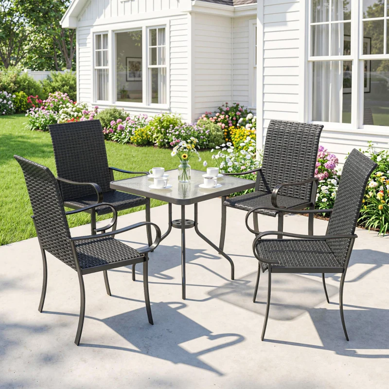 Outsunny 4 Piece PE Rattan Patio Dining Chairs with Steel Frame,  for Garden, Backyard, Pool Side, Porch, Black