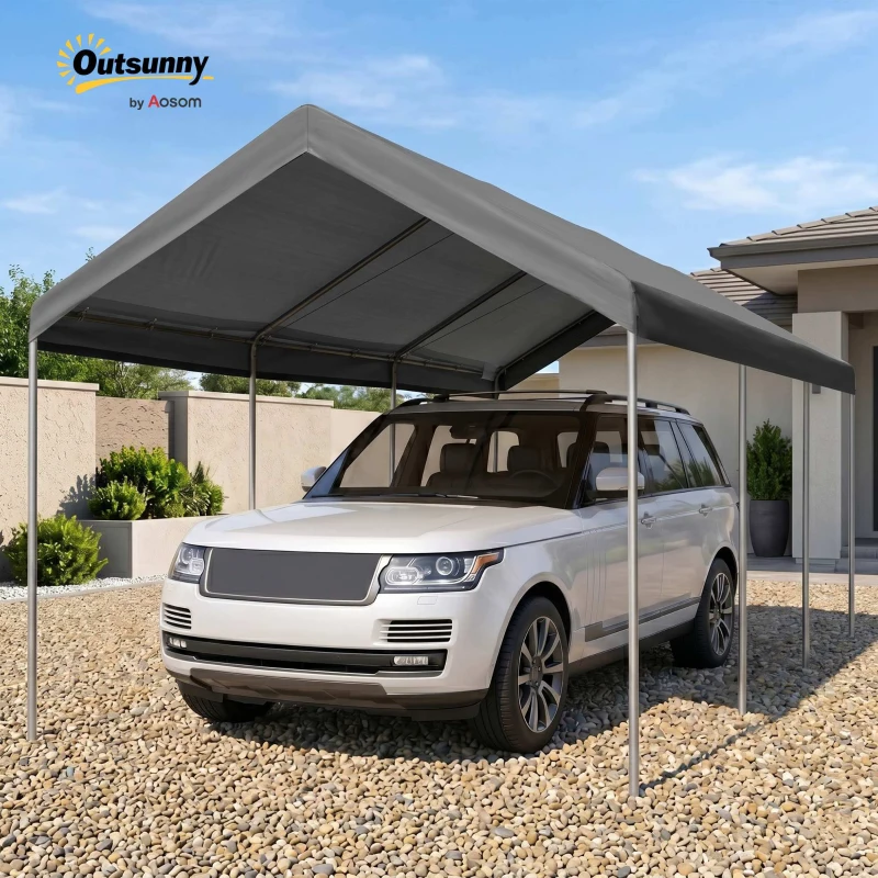 Outsunny 10' x 20' Heavy Duty Outdoor Carport Awning/Canopy with Weather-Fighting Material & Anchor Kit, Grey