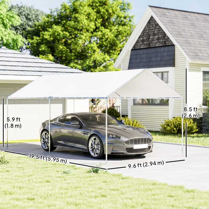 Outsunny 10' x 20' Carport Heavy Duty Galvanized Car Canopy with Included Anchor Kit, 3 Reinforced Steel Cables, White