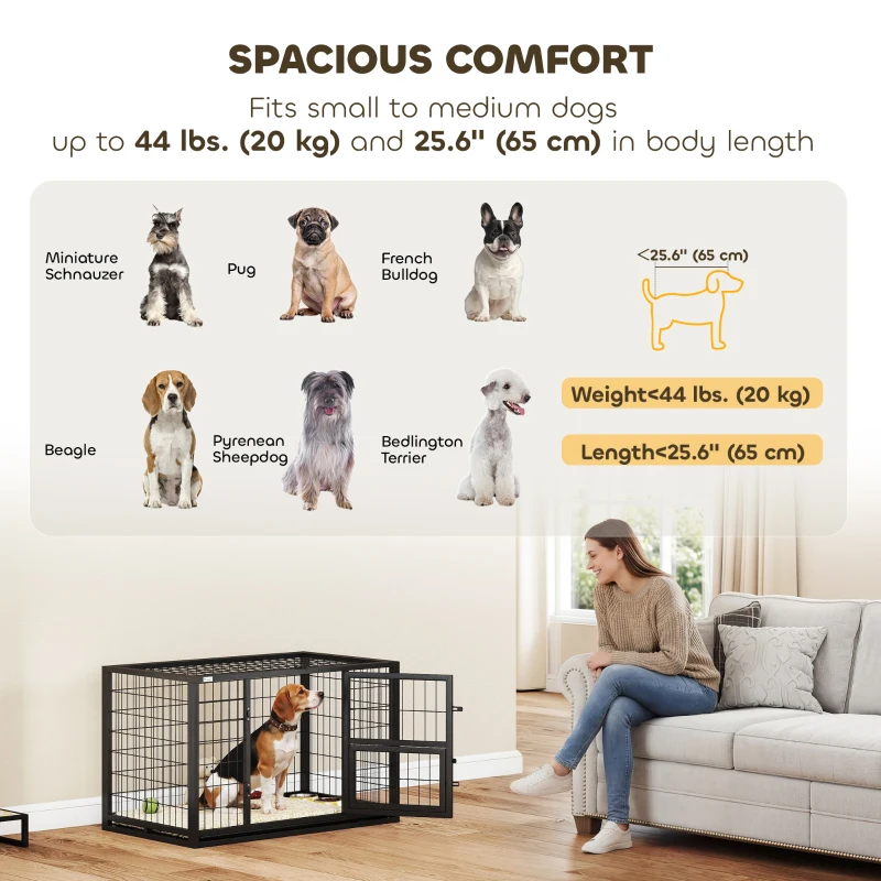 PawHut 37 Inch Heavy Duty Dog Crate, Large Metal Dog Kennel with Removable Tray, 3 Doors and Secure Lock
