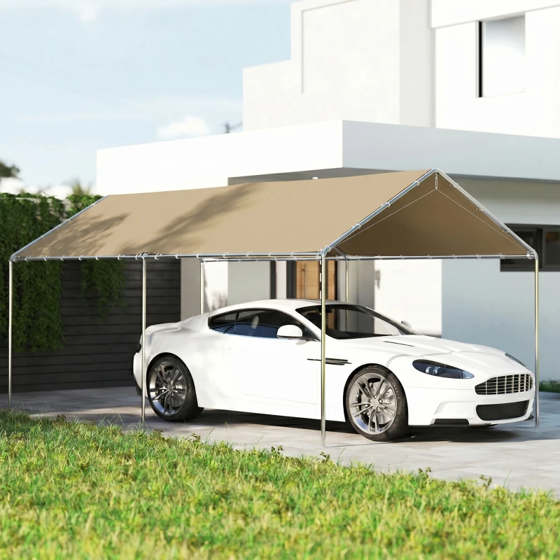 Outsunny 10' x 20' Carport Heavy Duty Galvanized Car Canopy with Included Anchor Kit, 3 Reinforced Steel Cables, Khaki