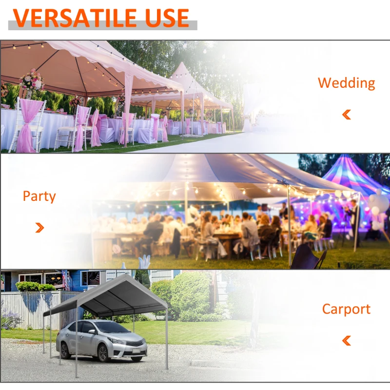 Outsunny 10' x 20' Heavy Duty Outdoor Carport Awning/Canopy with Weather-Fighting Material & Anchor Kit, Grey