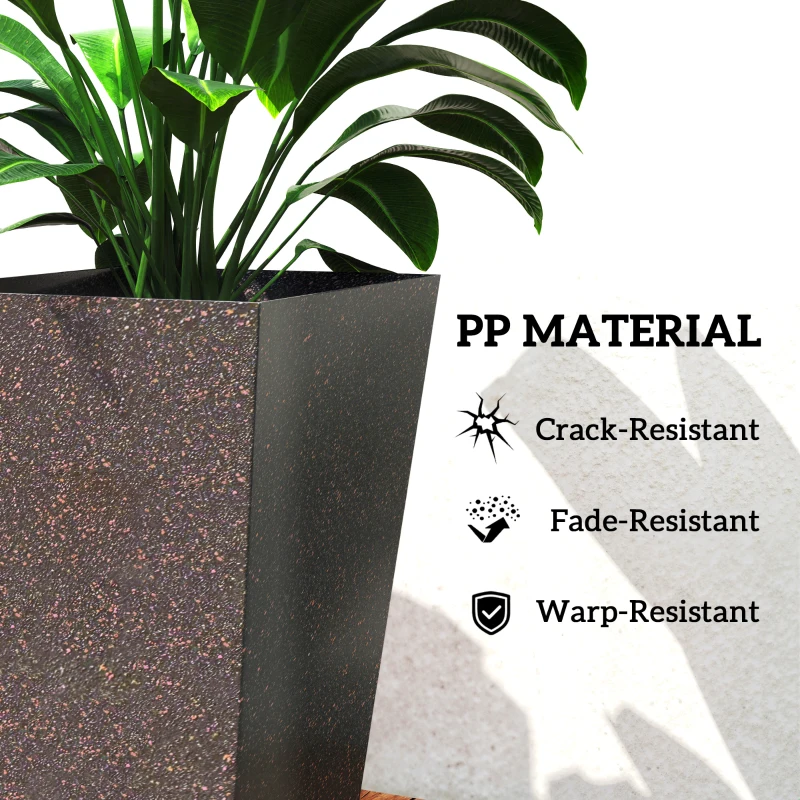 Outsunny 28" Tall Planters, Set of 3 Plastic Flower Pots with Marble Finish and Drainage Holes, Stackable Taper Planters, Brown