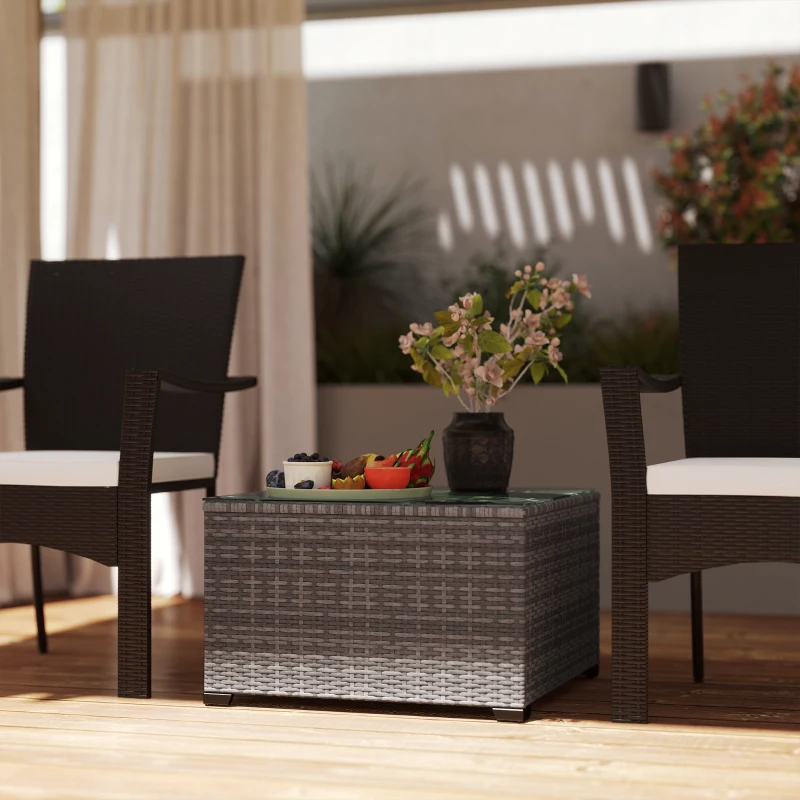 Outsunny 24.4" Patio Wicker Coffee Table, PE Rattan Outdoor Side Table with Tempered Glass Top, Black