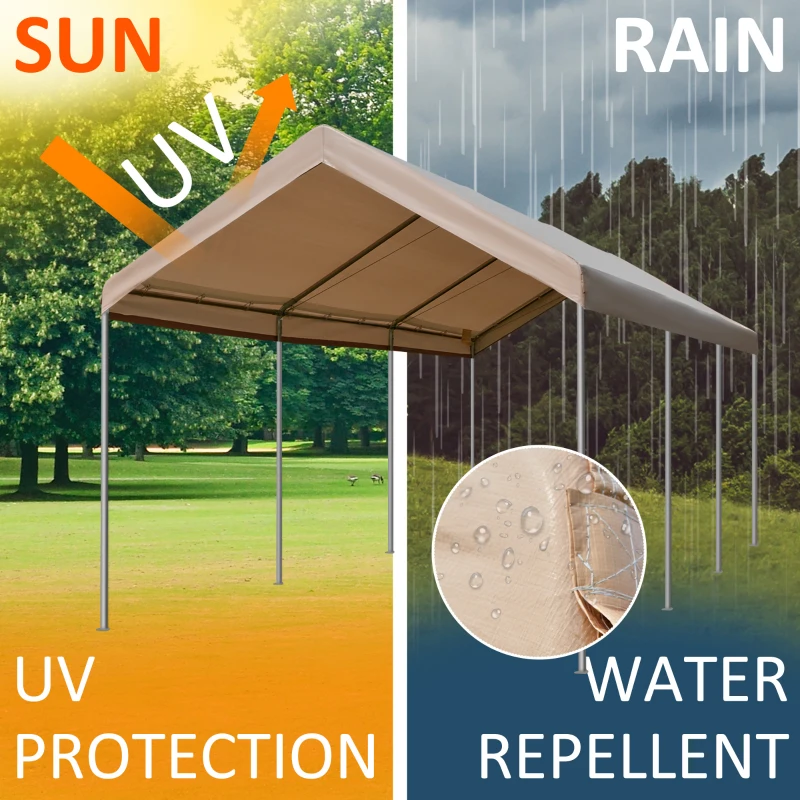 Outsunny 10' x 20' Heavy Duty Outdoor Carport Awning/Canopy with Weather-Fighting Material & Anchor Kit, Brown