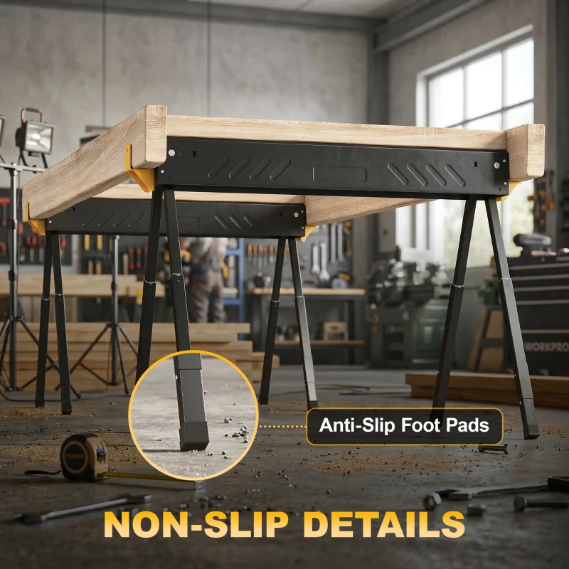 HOMCOM Mitre Saw Stands, Sawhorses with Height Adjustable Legs, 2x4 Bracket, Carry Handle, Black