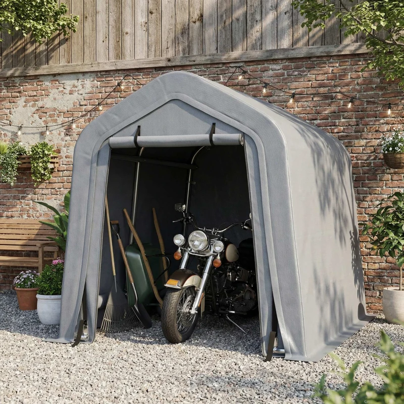 Outsunny 8' x 6' Carport with Sidewalls and Roll-up Door, Outdoor Storage Shelter for Motorcycle and Car, Dark Grey
